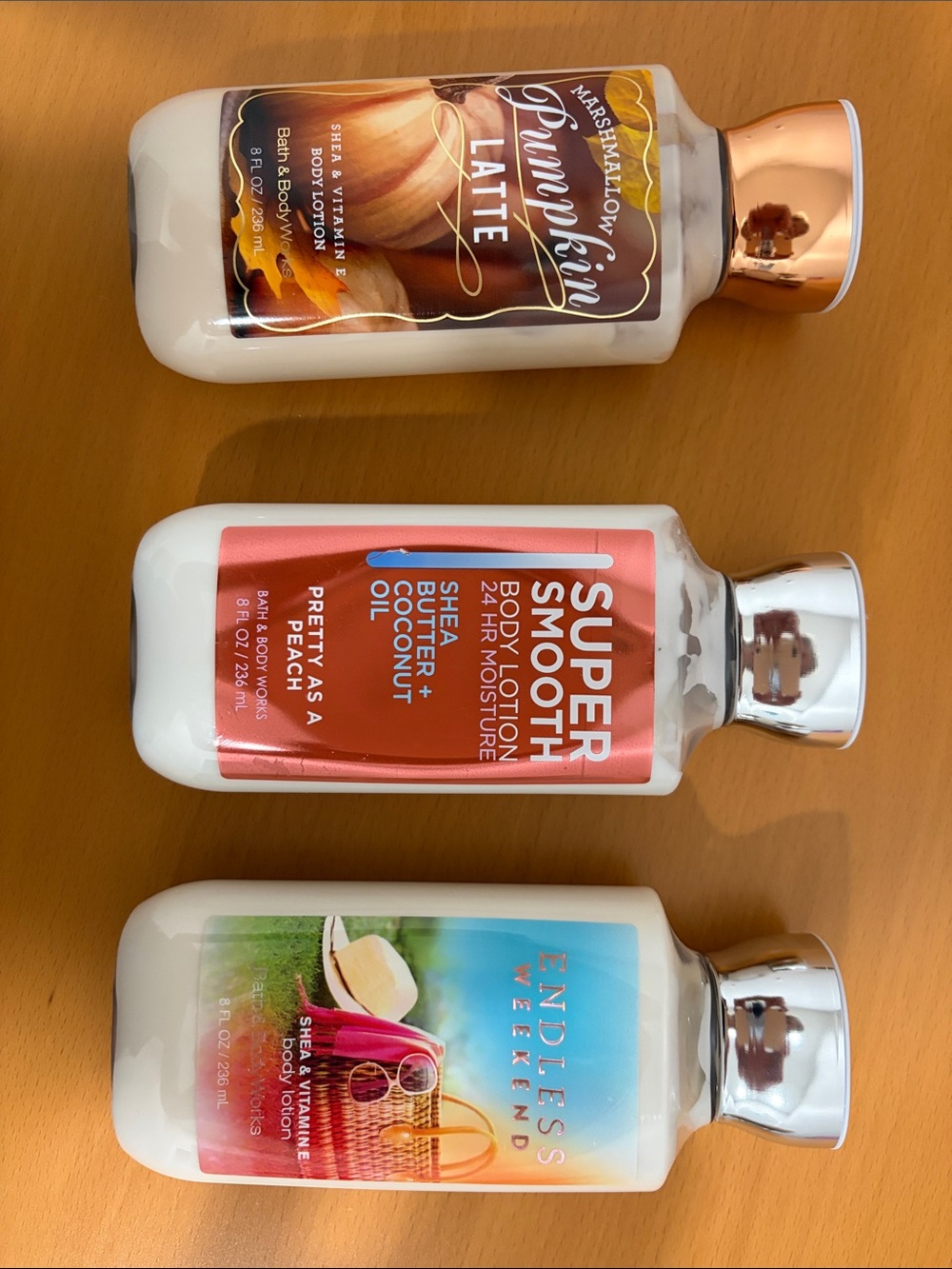 Bath & Body Works White Body Lotions with Rose Gold & Silver Caps